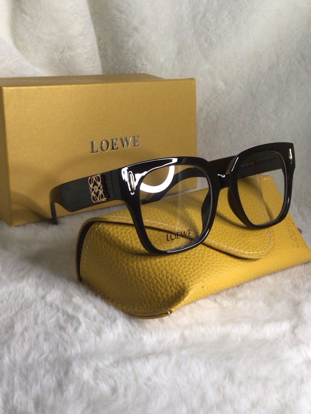 Loewe Black Square Eyeglasses with Yellow Leather Case